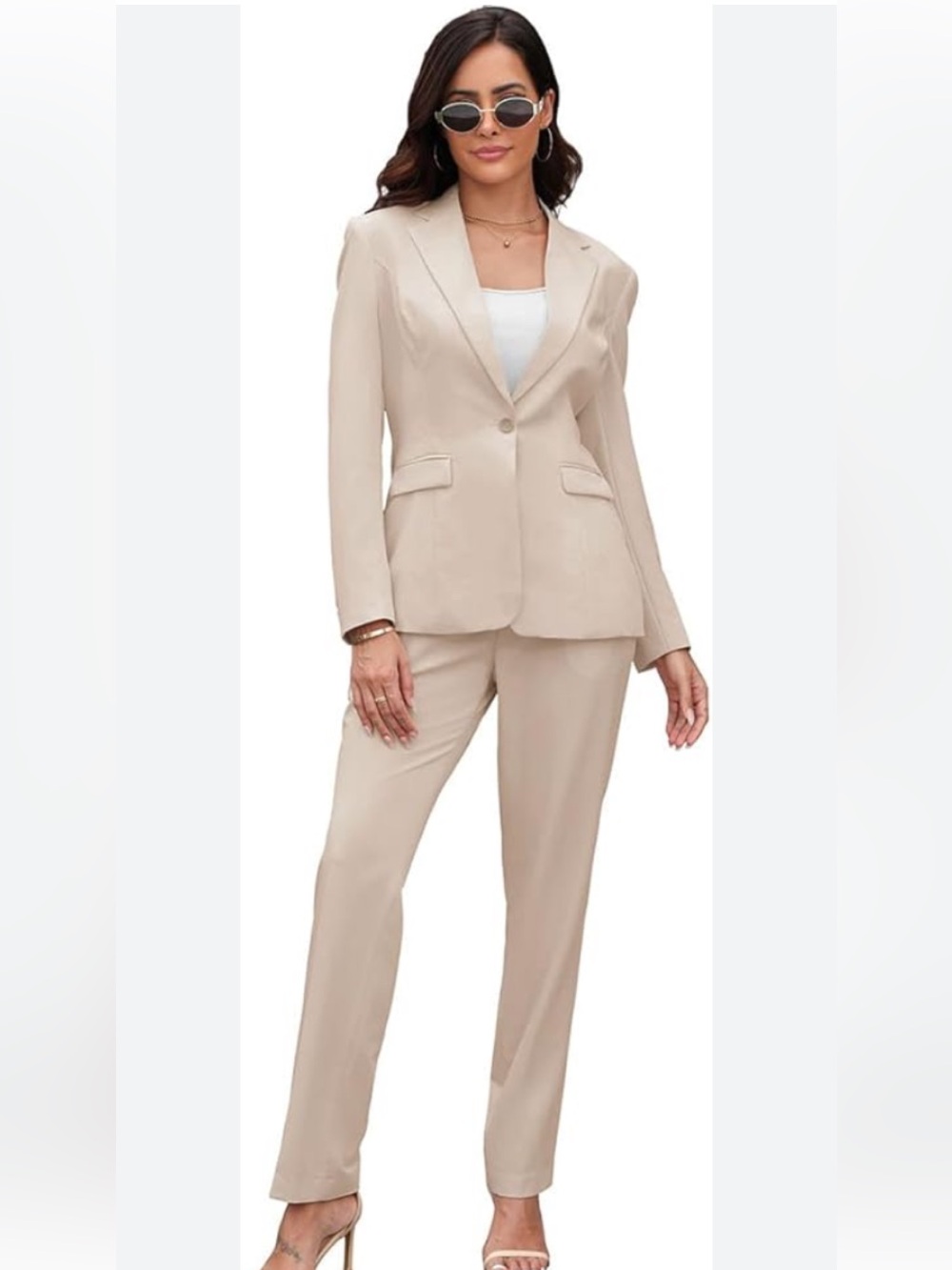 Banana Republic Suits Wide Leg Women's Beige Blazer and Pants Suit